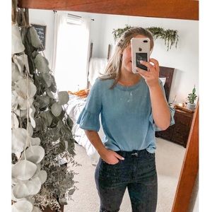 Denim Flare-sleeve Top